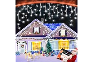 XURISEN 66ft Christmas Lights Decorations Outdoor, 640 LED 8 Modes Curtain Fairy Lights with 120 Drops,Plug in Waterproof Timer Memory Function for Christmas Holiday Wedding Party Decor(Cool White)