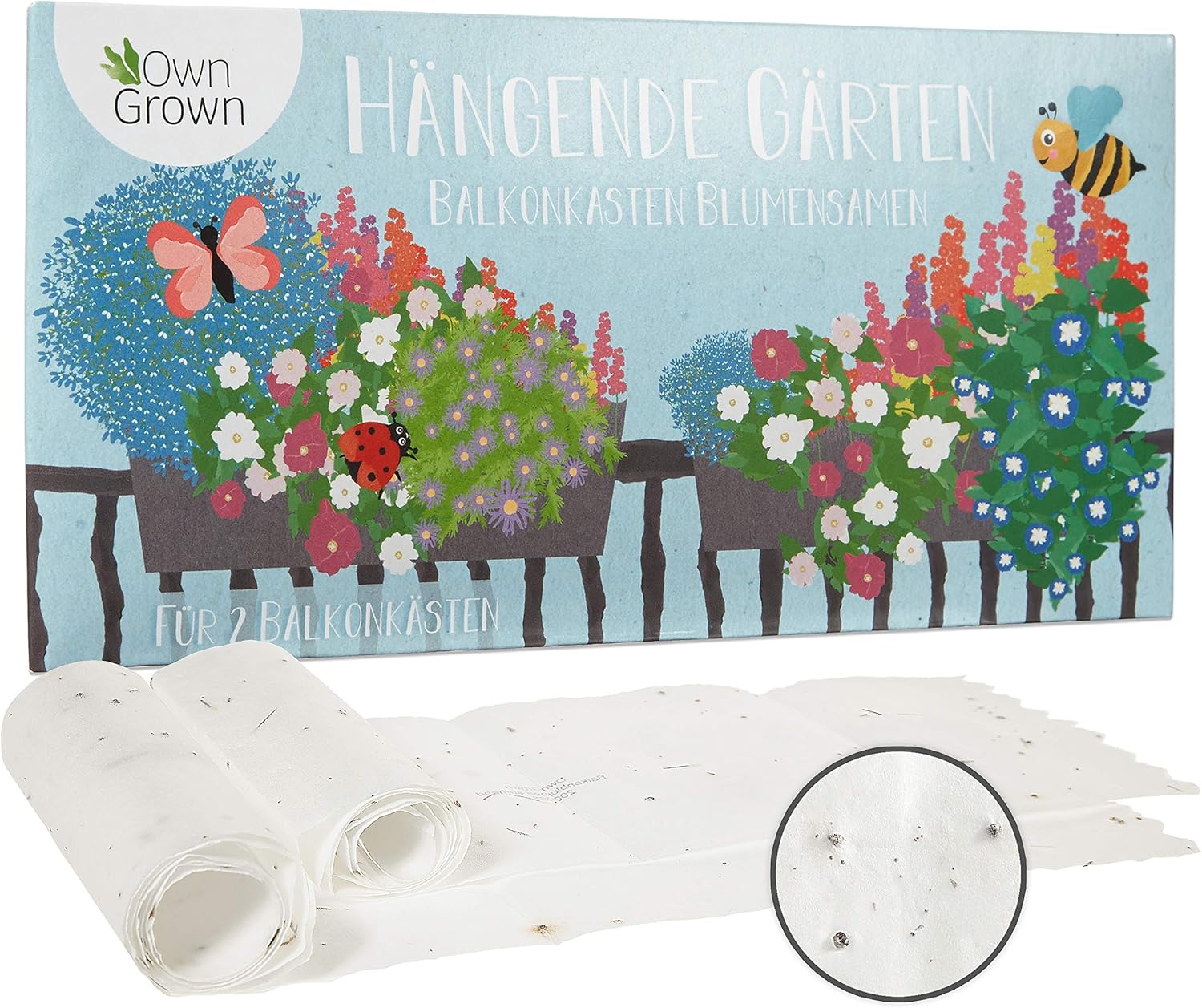 Hängende Blumen Balkonkasten Blumenmischung - 2 Premium Saatteppiche für hängende Balkon Blumen zum einfachen Anbau, Sommerblumen von OwnGrown, insektenfreundliche Blumensamen einjährig