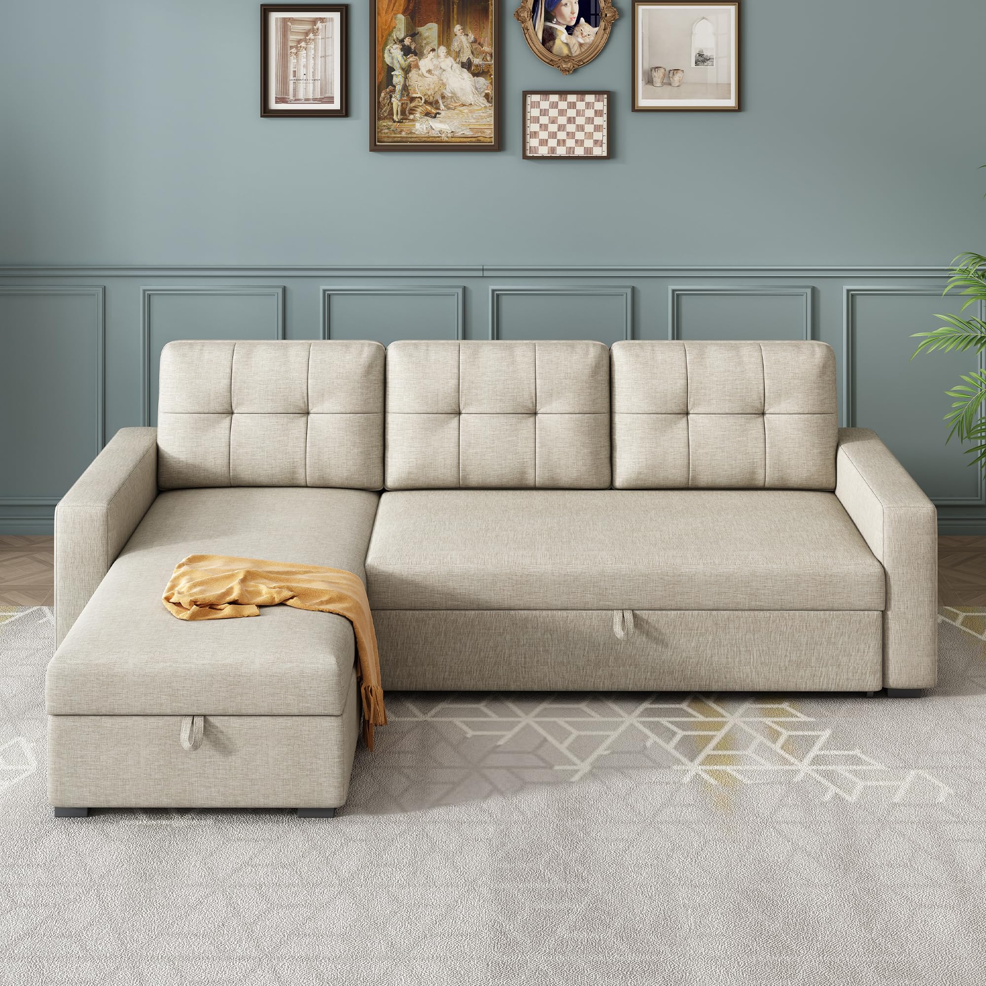 Photo 1 of Ball & Cast L-Shape Reversible Sectional Sleeper Sofa Bed 4 in 1 Pull Out Couch with Storage Chaise & Removable Back Cushions,Convertible Sleeper Corner Couch Pull-Out Sofa Bed for Living Room,Office
