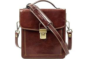 Time Resistance Small Leather Briefcase for Men - Crossbody Bag - Italian Leather Messenger Bag - Gift Box Included