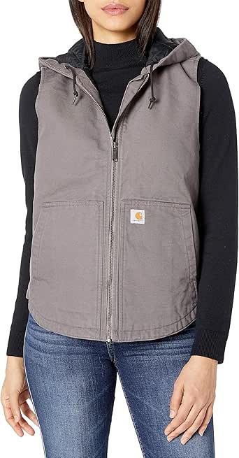 Carhartt Women's Washed Duck Hooded Vest, Taupe Gray, X-Large at Amazon Women's Coats Shop