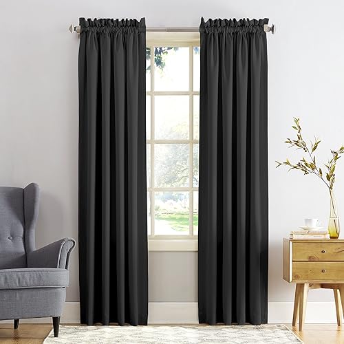 Sun Zero Barrow Energy Efficient Rod Pocket Curtain Panel, 54" x 108"-1, Black