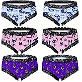 SENBEVINI 6-Pack Gothic & Cute Cheeky Panties for Women - Skull Lace Underwear Set