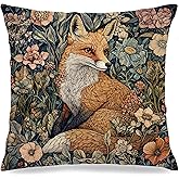 EUYTHNGYF Cottagecore William Morris Inspired Fox Floral Print Pillow Covers 18x18,Vintage Fox Animal Floral Decorative Throw Pillow Covers for Home Bedroom Living Room