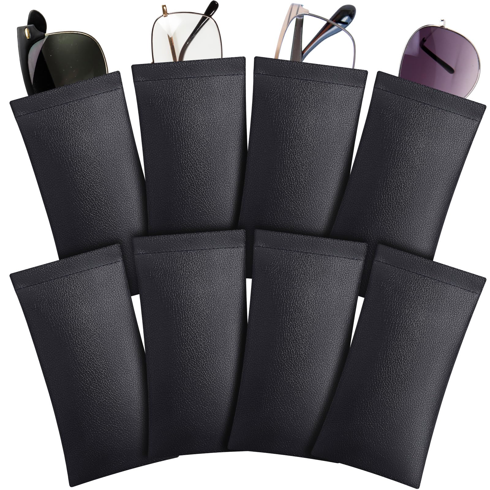 Photo 1 of Xuhal 8 Pcs Leather Glasses Case Sunglasses Pouch Eyeglass Case Soft Squeeze Top Portable Travel Glasses Sleeve for Women Men (Black)