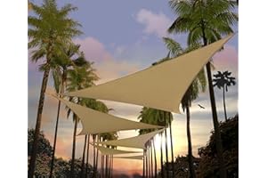 Amgo 10' x 10' x 10' Beige Triangle Sun Shade Sail UPF50+ Canopy Awning AGSLT, 95% UV Blockage, Water & Air Permeable, 200GSM Heavy Duty Commercial and Residential (We Make Custom Sizes)