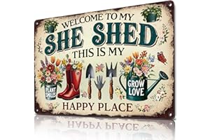 ALREAR Garden Signs for Outside She Shed Decor - Welcome to My She Shed Sign, Vintage Wall Art Gardening Gifts for Women Gree