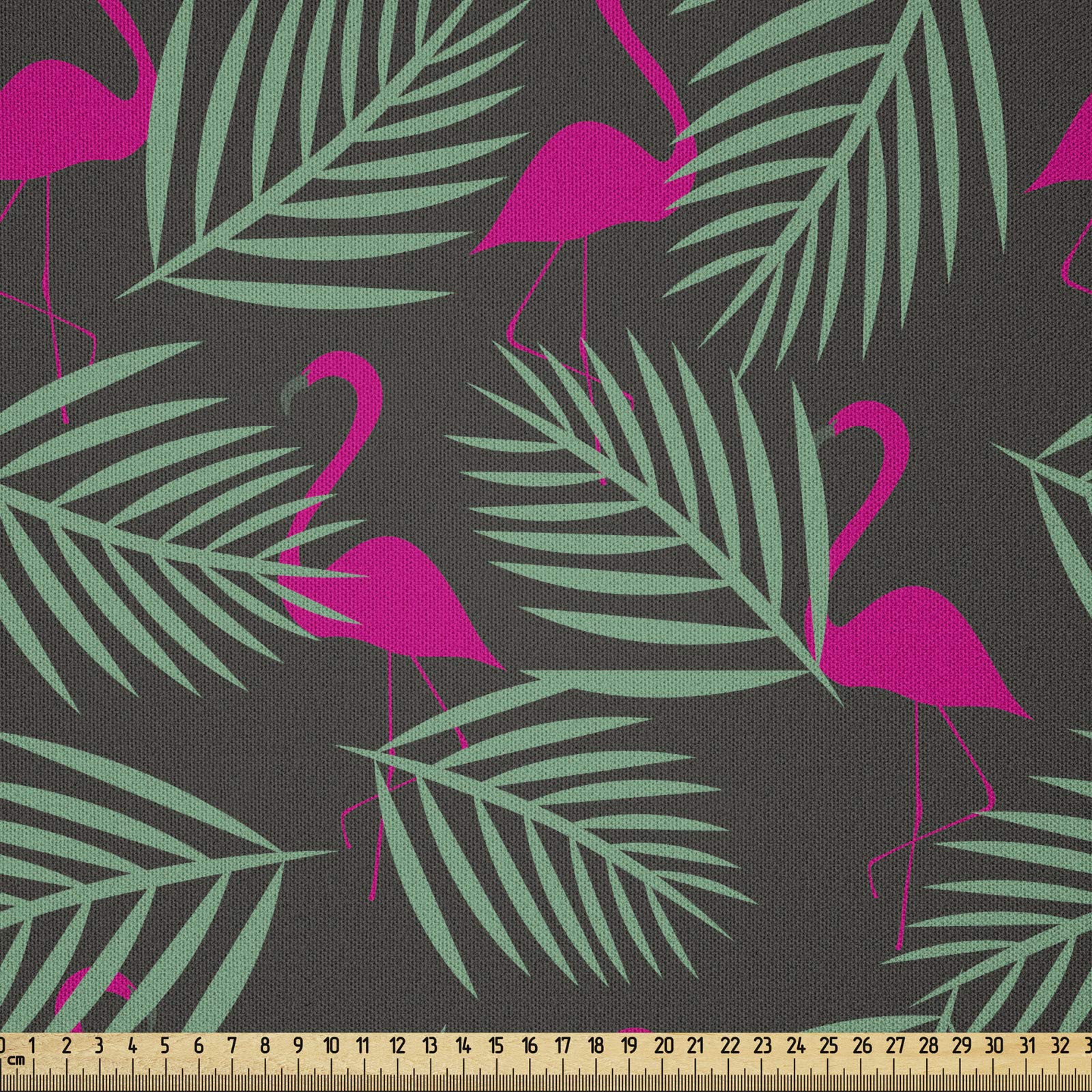 ABAKUHAUS Flamingo Fabric by the Yard, Zoo Animals in Pink Vibrant Color Island Nature Fantasy Design Elements, Microfiber Fabric for Arts and Crafts Textiles Decor, 1M, Hot Pink Green Black