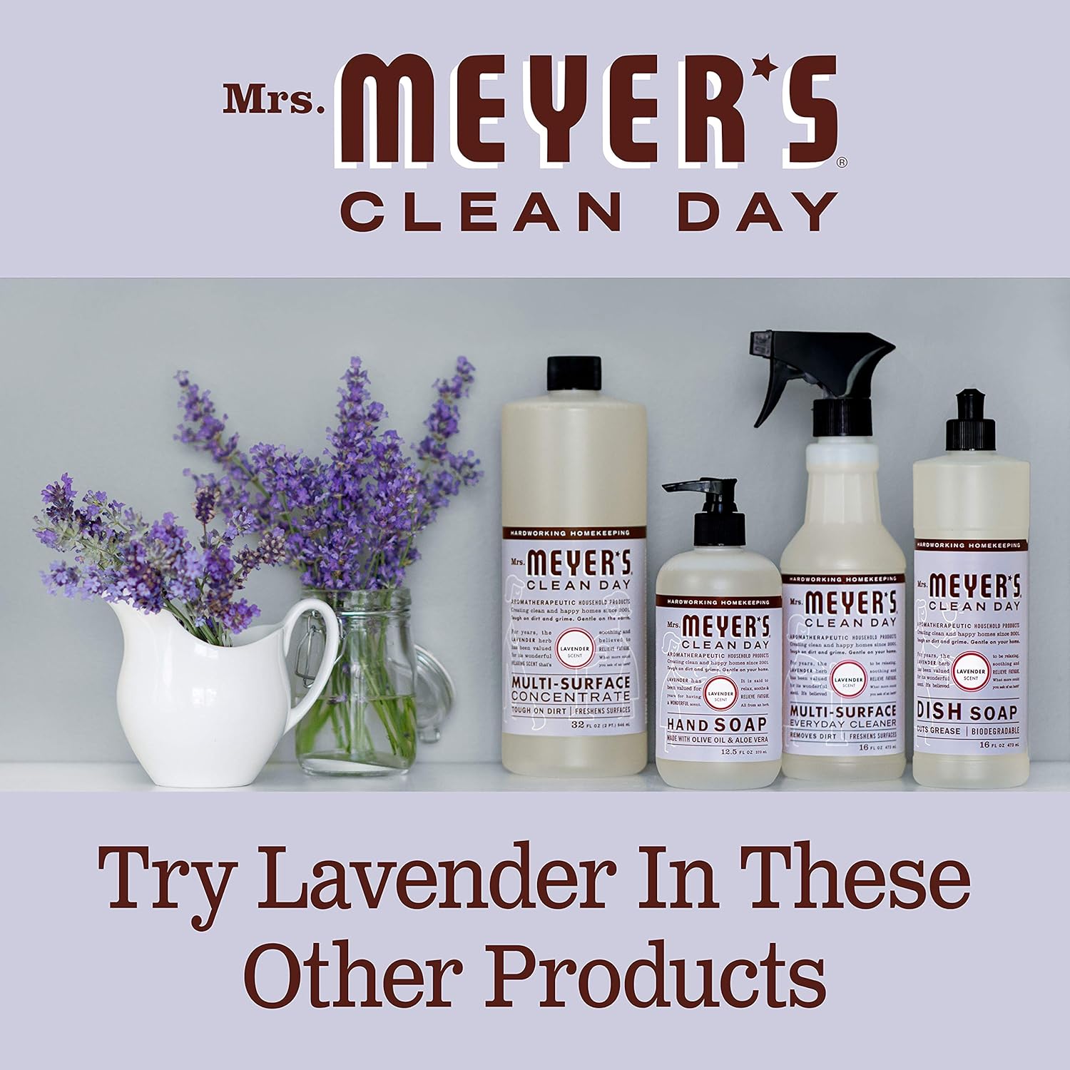 Mrs. Meyer's Clean Day Multi-Surface Cleaner Concentrate, Use to Clean Floors, Tile, Counters,Lavender Scent, 32 oz- Pack of 2: Health & Personal Care
