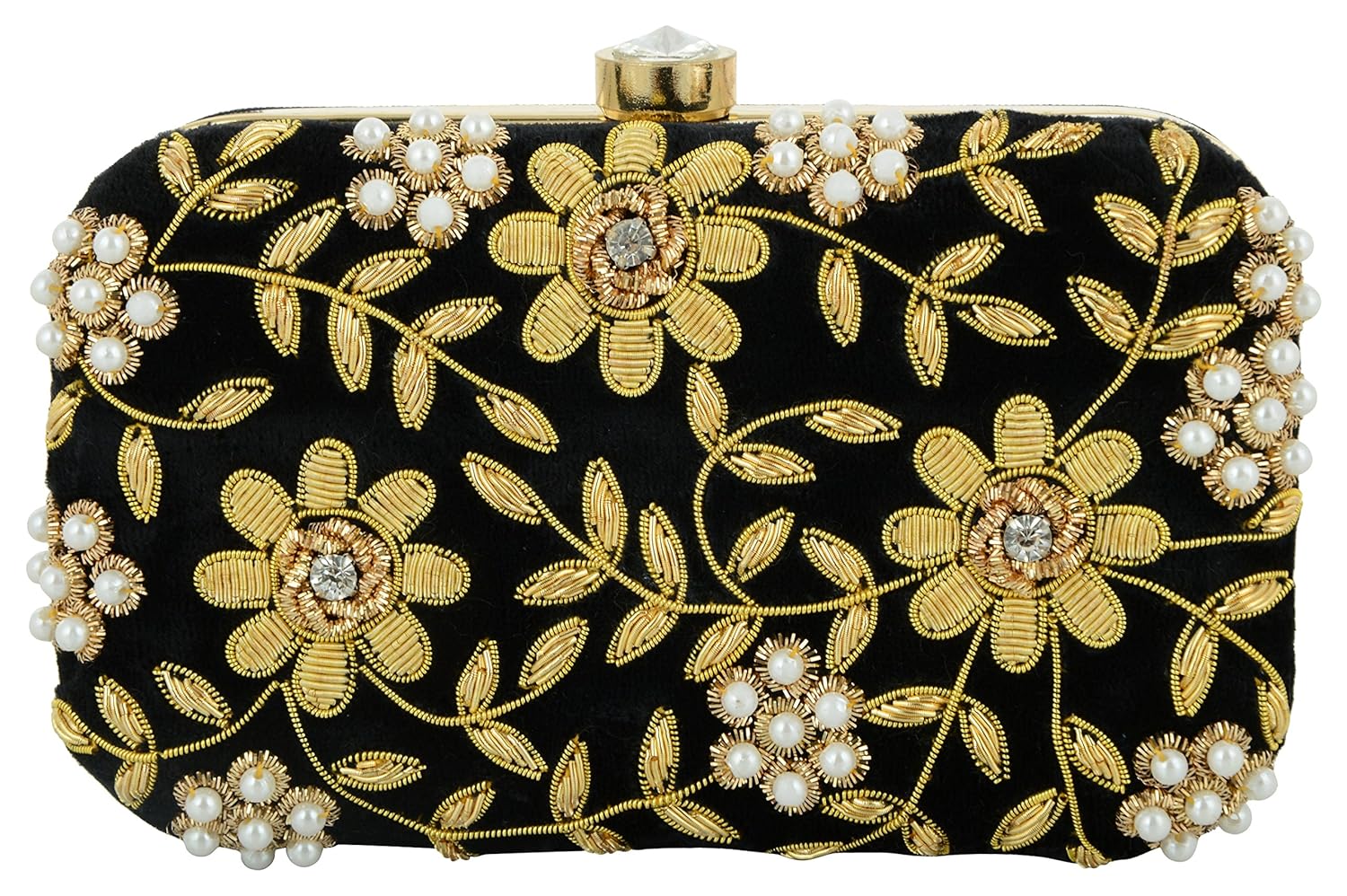 tooba women's velvet zari zirkon box clutch