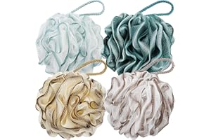 DadyMart Bath Shower Loofah Sponge 60g Bath Mesh Pouf Shower Ball Body Scrubber Exfoliating Bath Sponge for Women and Men, Set of 4 (Colorful Gold)