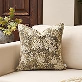 Yangest Neutral Floral Pillow Cover 18 x18 Inches, Vintage Chenille Square Throw Pillow Cover Soft Decorative Farmhouse Accent Couch Pillow Cover for Living Room Bedroom, Beige