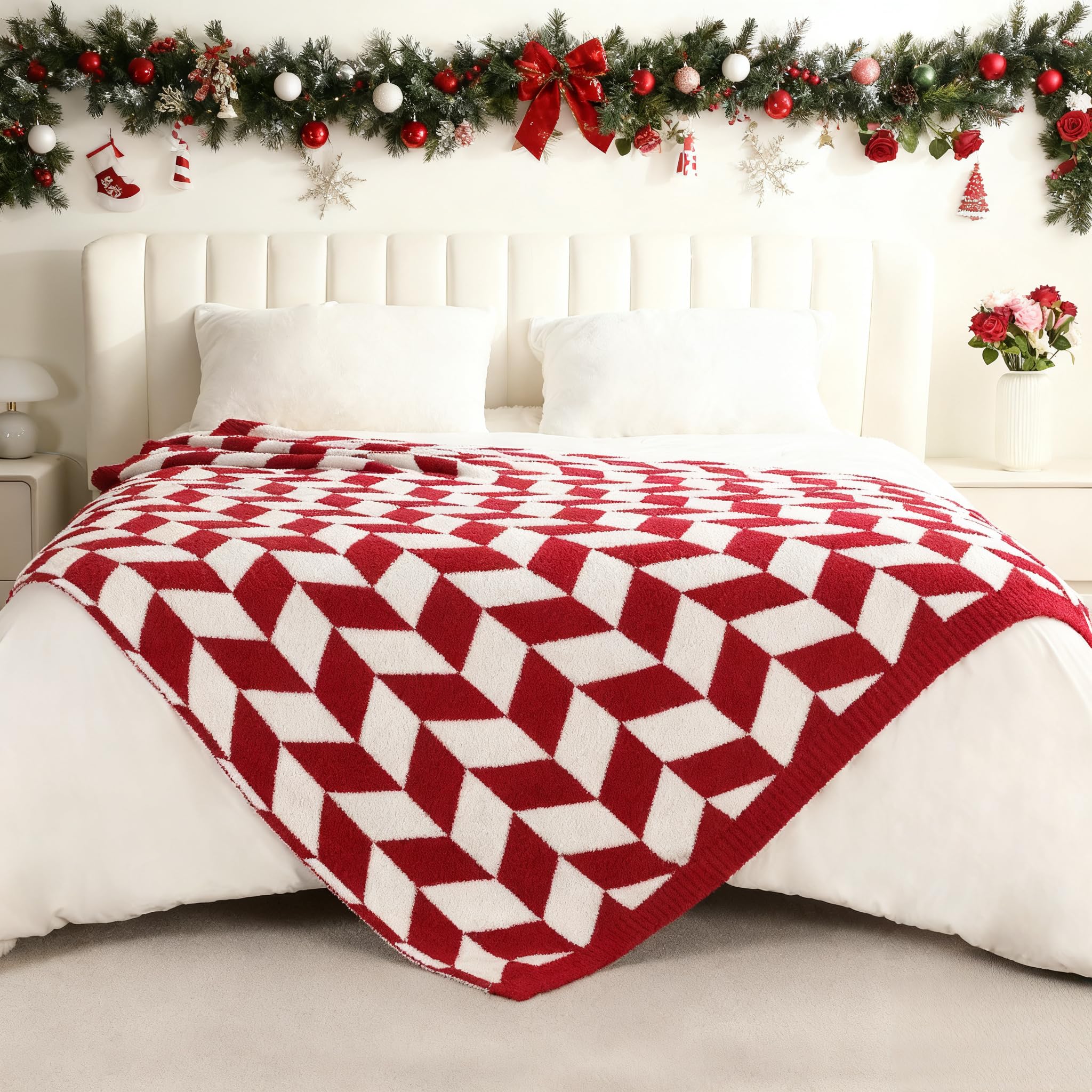 Snuggle Sac Christmas Red Blankets for Bed, Super Soft Warm Christmas Blankets Oversized Cozy Knit Fuzzy Blanket for Living Room, Red,60x80 inches Image