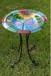 Amazon Com Alpine Glow In The Dark Glass Ladybug Birdbath 18
