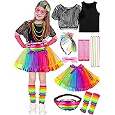 AOTHSO 14 Pieces Girls 80s Outfit Accessories Set Halloween Girls 80s Clothes Costume for Cosplay 1980s Party for Kids