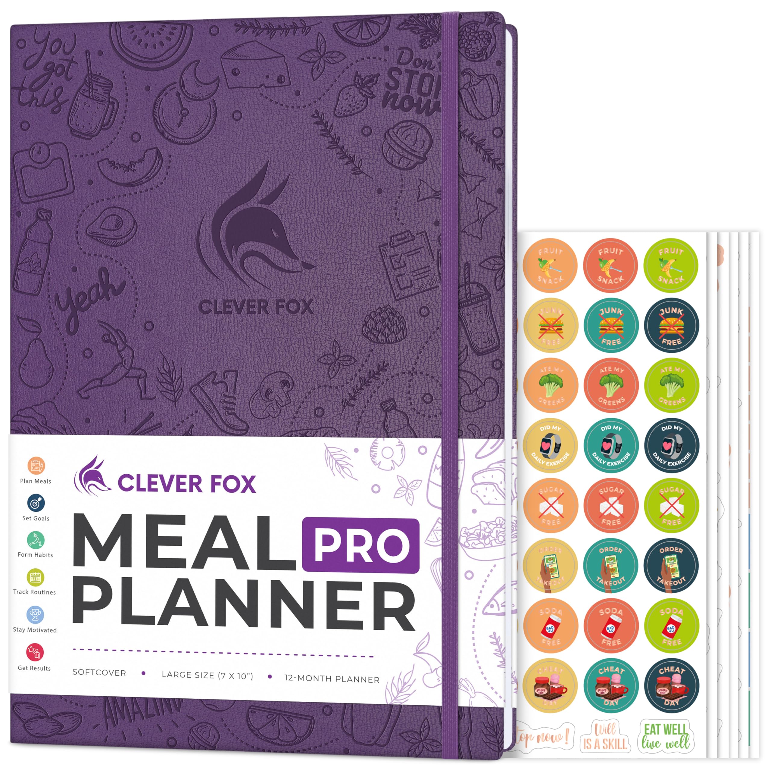 Clever Fox Meal Planner PRO – Weekly Meal Prep & Nutrition Journal with Grocery List & Weigh Loss Tracker – Diet & Fitness Log Book, 18x25.5cm (Purple)
