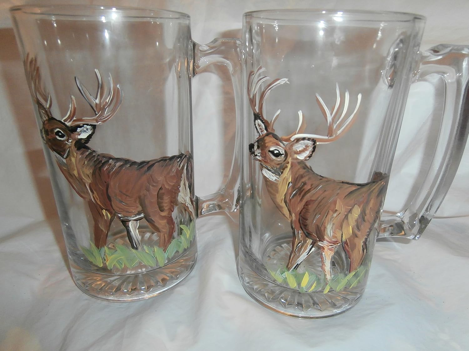 Hand painted set 2 deer beer steins Handmade
