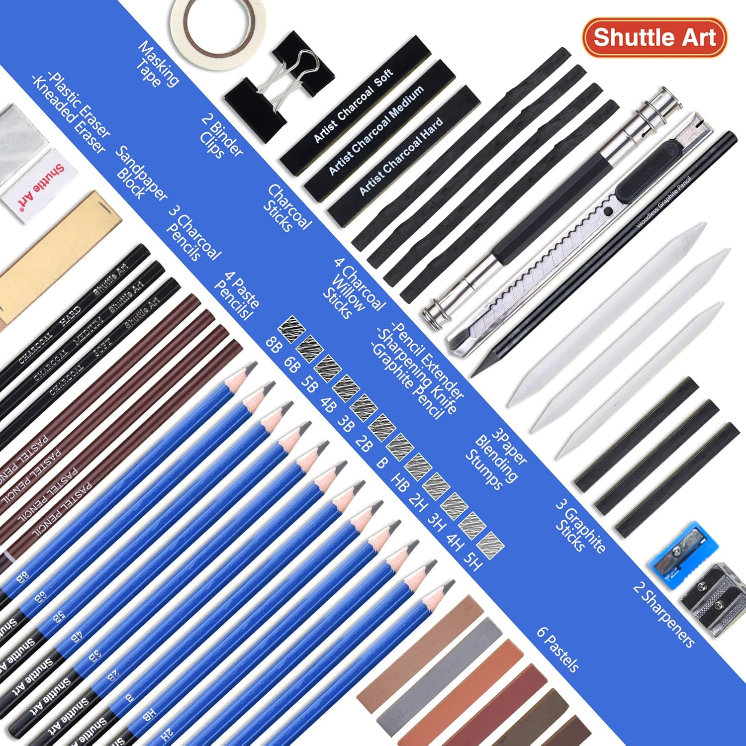 Drawing Pencils Set, 52 Pack Professional Sketch Pencil Set in Zipper Carry Case, Drawing Kit Art Supplies with Graphite Charcoal Sticks Tool Sketch Book for Adults Kids Drawing Sketching by Shuttle Art