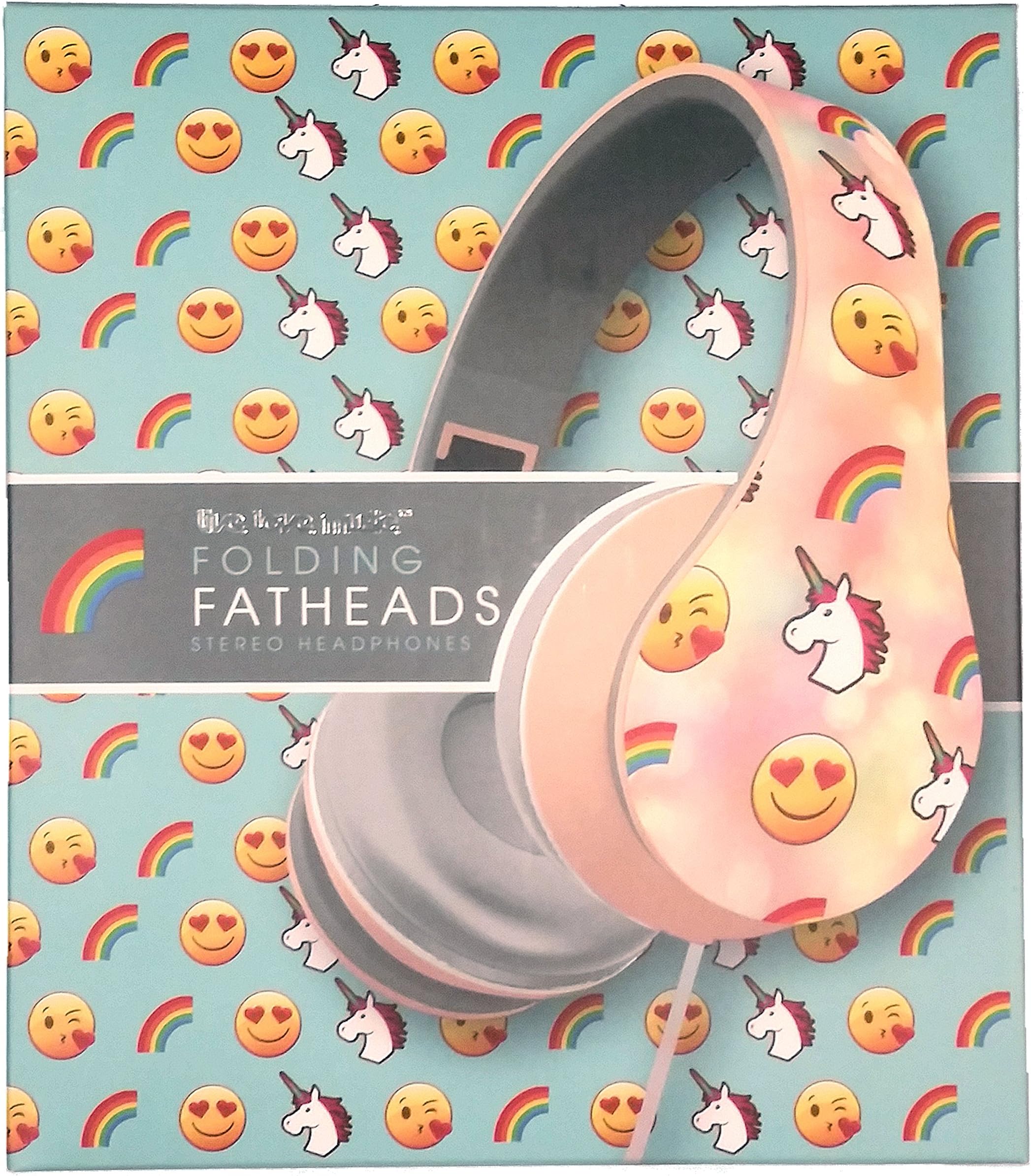 Hearts Emoji and Unicorn Fatheads Folding Stereo Headphones
