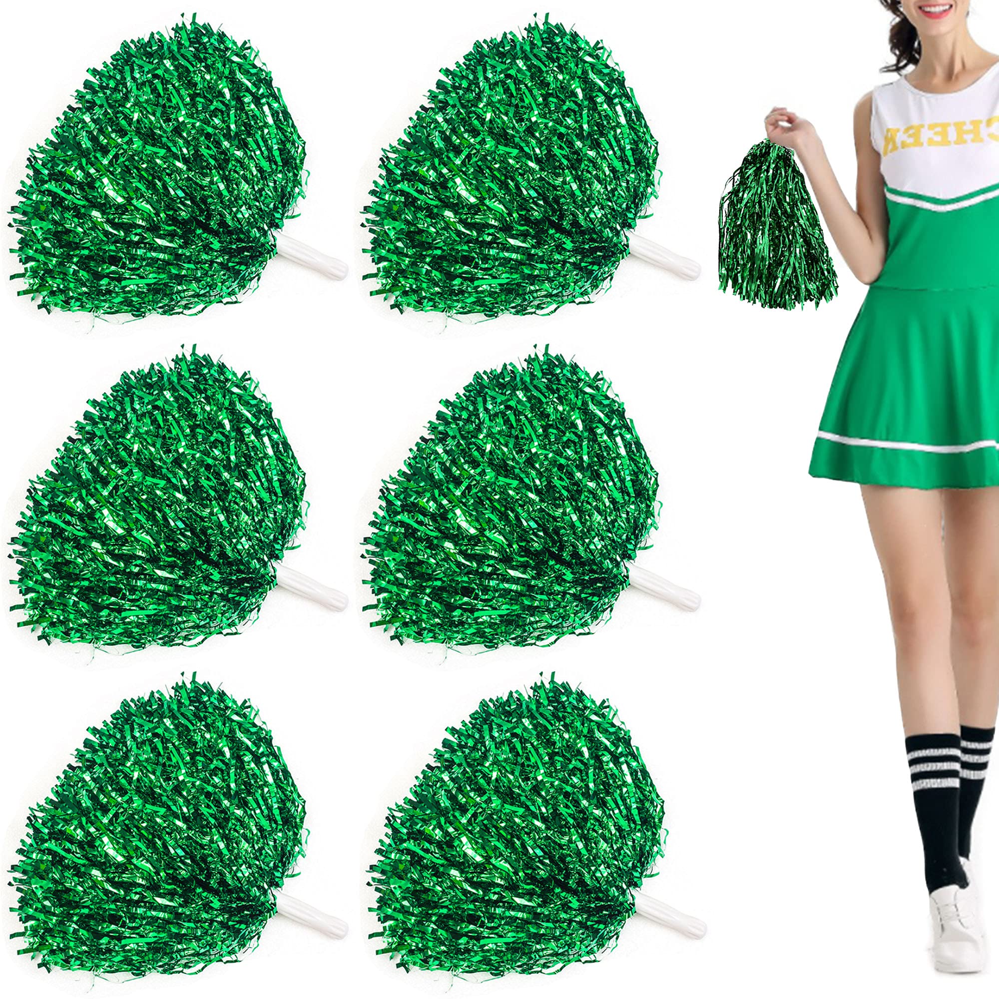 Niuhong Cheer Leader Poms Cheer Ball Metallic Shiny Pom Squad Sports Farben Pom-poms Hand Flowers Bands Pom Mind-Encouragement Colors Pack of 6 Cheer Pom Girl Accessories (Green)