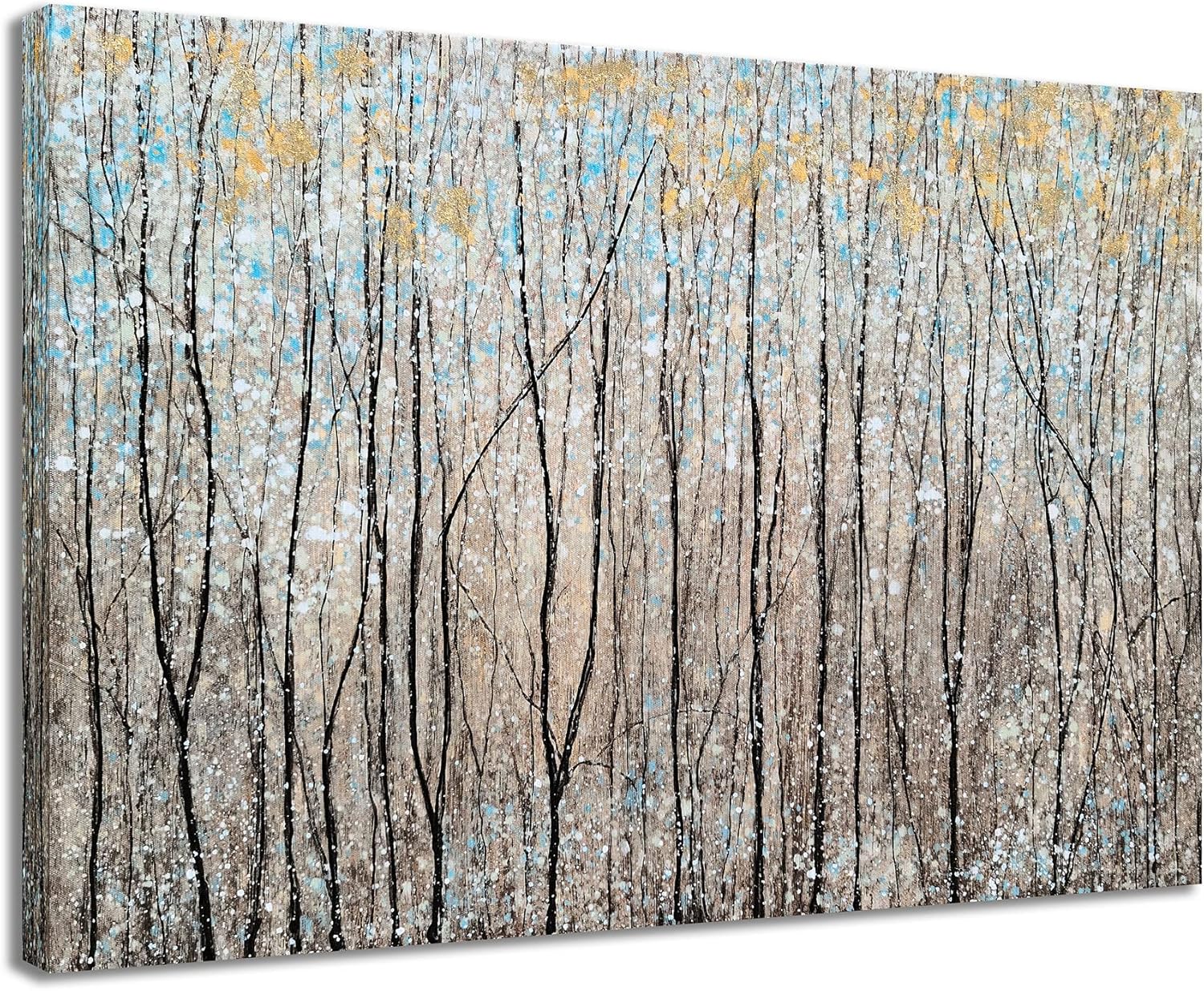 Paintings - SYGALLERIER Abstract Forest Canvas Wall Art with Hand Painted Textured Brown Black Tree Paintings with Gold Foil Modern Aesthetic Rustic Artwork for Farmhouse Living Room Bedroom Bathroom Decor