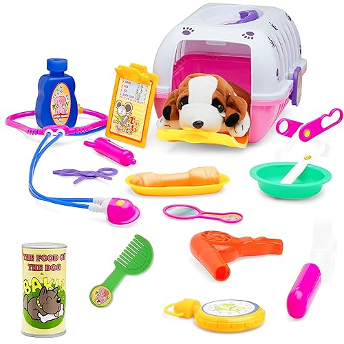 Vet Play Set for Toddlers & Kids Veterinarian Kit Toy with A Plush Dog & 18 Care Accessories
