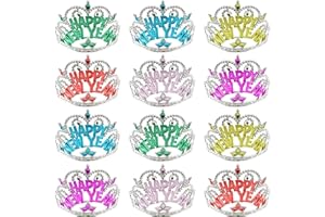 Rcanedny 12 Pieces Happy New Year Headband Crown New Years Eve Hats Tiara for Girls Princess New Year Party Favor Headwear