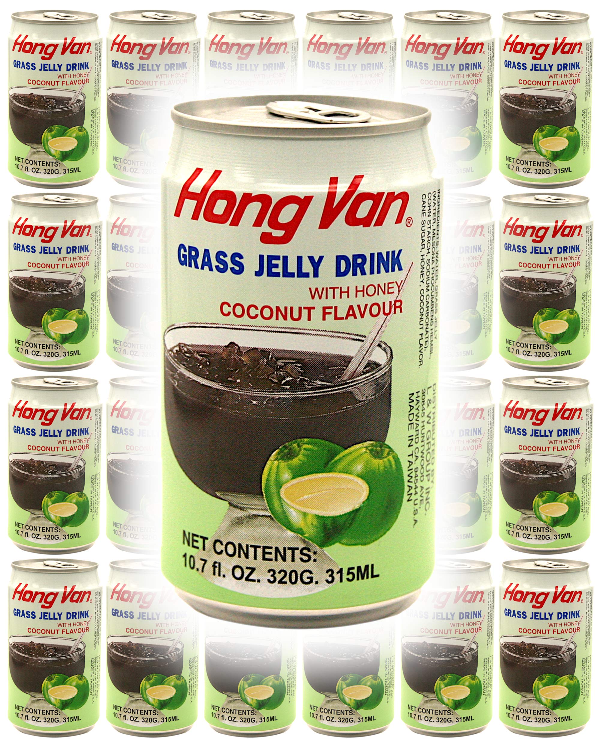 Hong Van, Grass Jelly Drink (Chinese Mesona) Coconut Flavor with Honey (Pack of 24), Imported from T