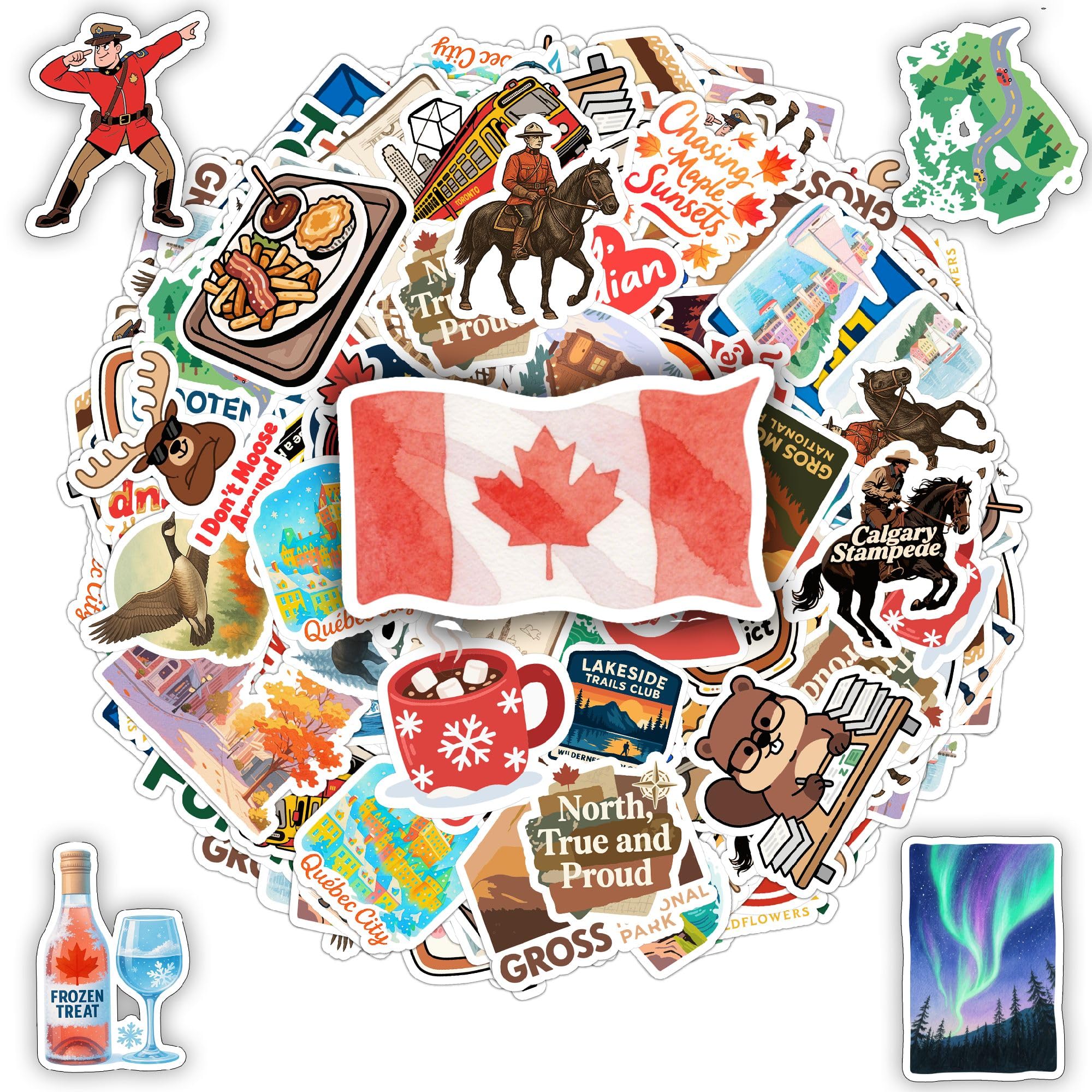BETANAS 100 Pcs Canada Travel Stickers Pack Nature Food Canadian Toronto