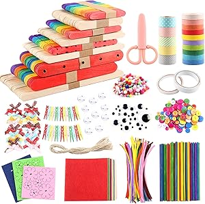 DIY Ice Cream Stick Set- 100 Pcs Twisting rods, Black and White Mixed Eyes, Textured Tape, Felt for Arts and Crafts