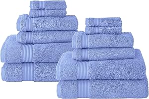 Classic Turkish Towels - Luxury Towel Set for Bathroom, 100% Turkish Cotton, Quick Dry, Soft and Absorbent Bath Towels, Hand Towels, and Washcloths, Amadeus Collection - 12-Piece Set (Blue)