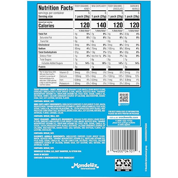 NABISCO FUN SHAPES VARIETY PACK, BARNUM’S ANIMAL CRACKERS, TEDDY GRAHAMS AND CHIPS AHOY! COOKIES, 20 SNACK PACKS