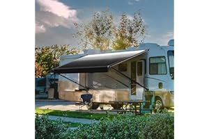 Suncode Manual RV Awning Black RV Modular Retractable Awning Complete Kit for RV,5th Wheel,Travel Trailers,Toy Haulers,and Mo
