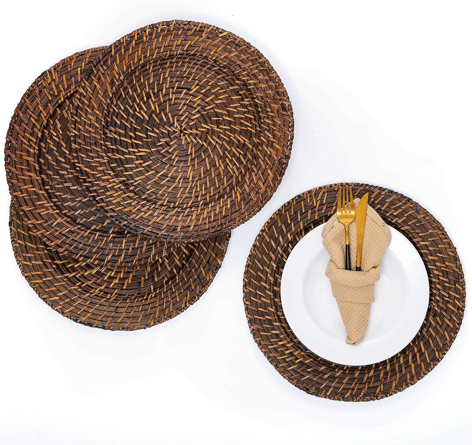 Artera Wicker Rattan Charger Plates Set of 4, 13 inch