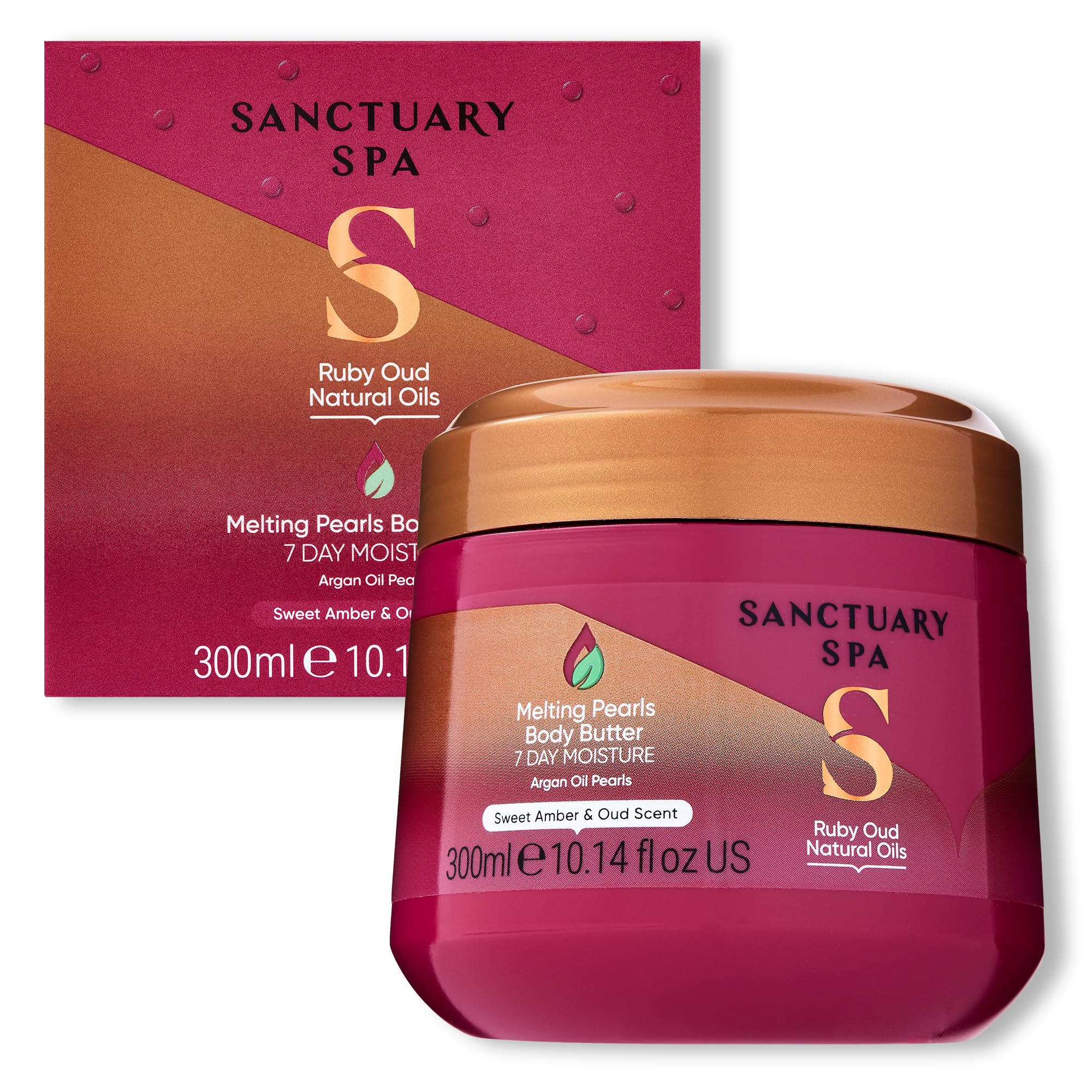 Sanctuary Spa Ruby Oud Melting Pearl Body Butter with Shea Butter & Argan Oil, No Mineral Oil, Cruelty Free & Vegan Body Moisturiser for Women, 300g