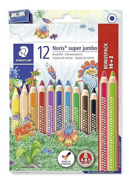 Staedtler 129 NC12P1ST Buntstift Noris super jumbo (erhöhte Bruchfestigkeit, extra dicke Mine, Sechskantform, ABS-System, att