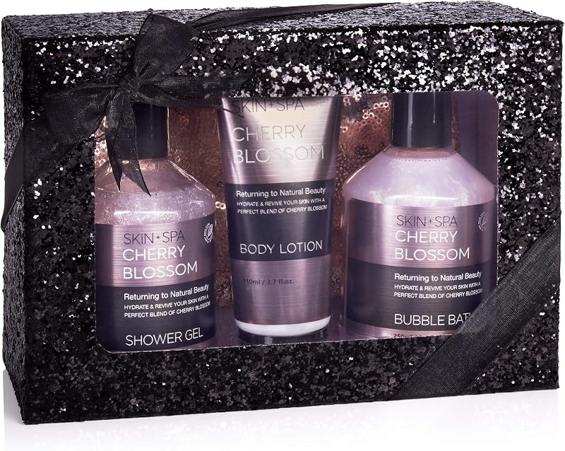 BRUBAKER Beautyset Cherry Blossom Bath Shower 4 Pcs Gift Box Cosmetic Bag