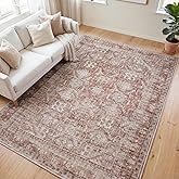Kuden 5x7 Area Rug, Machine Washable Area Rug with Non-Slip Backing, Vintage Style, Soft, Easy Clean, Low Pile Rug for Living