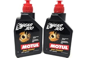 Motul Gear 300 75W90 100% Synthetic Gear Oil, High-Performance Transmission & Differential Fluid Oil, 1L Bottles, 2-Pack (105777)