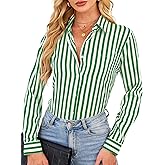 Wrinkle-Resistant Women Silky Button Down Shirts Fashion Printed Long Sleeve Blouse Dressy Casual Tops