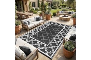 LUXLOOM Outdoor Rug 8x10 Reversible Modern Bordered Patio Rug Waterproof & Washable Outside Carpet, UV Weather Resistant RV C
