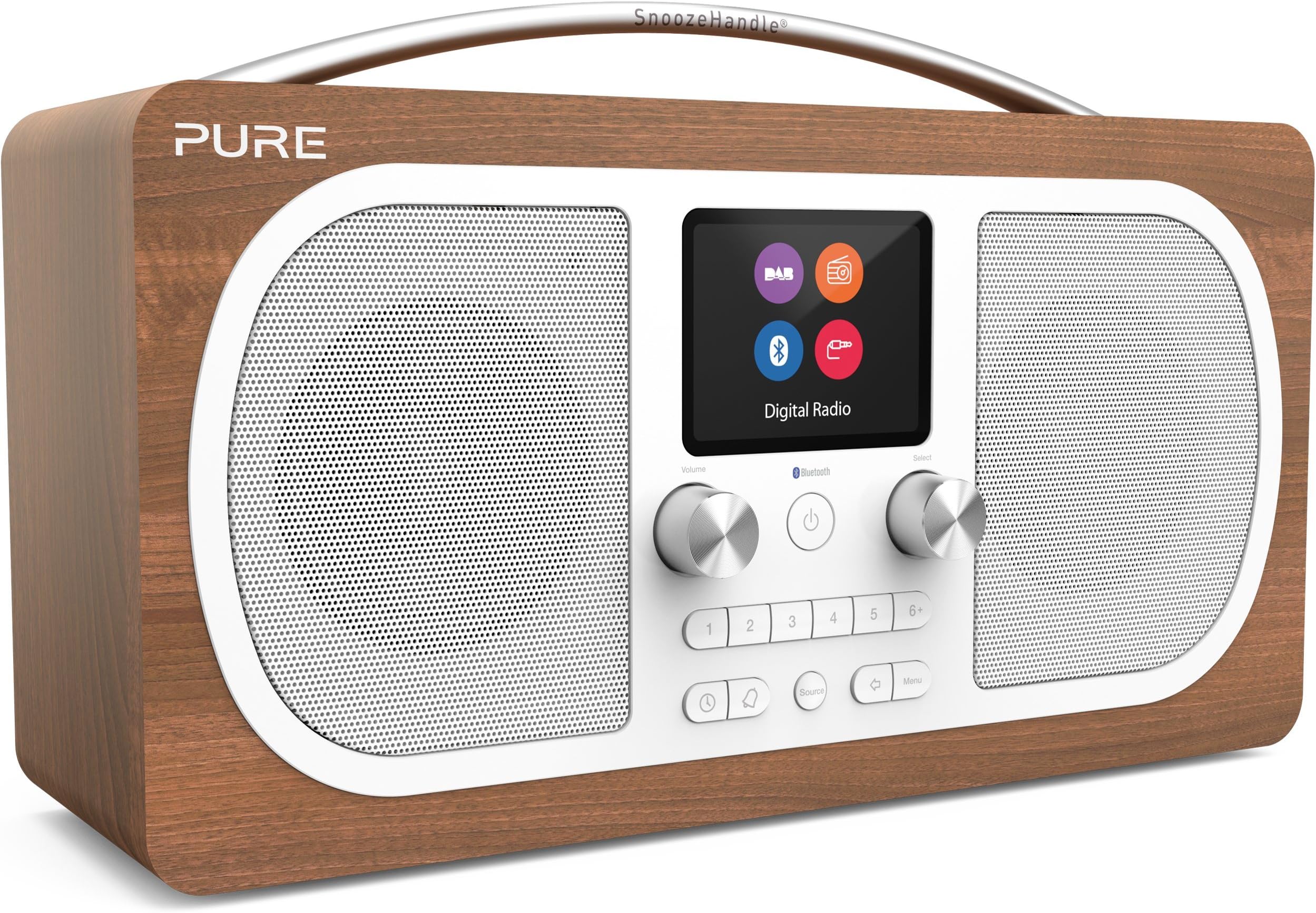 Pure Evoke H6 Stereo DAB Radio - Bluetooth Streaming - Digital DAB+ and FM - Aux Input - Colour TFT Display - Dual Speaker - Optional Battery - Walnut (Certified Refurbished)
