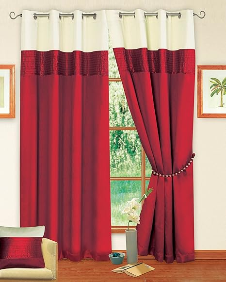 66x72 Perez Red Cream Eyelet Ringtop Readymade Fully Lined