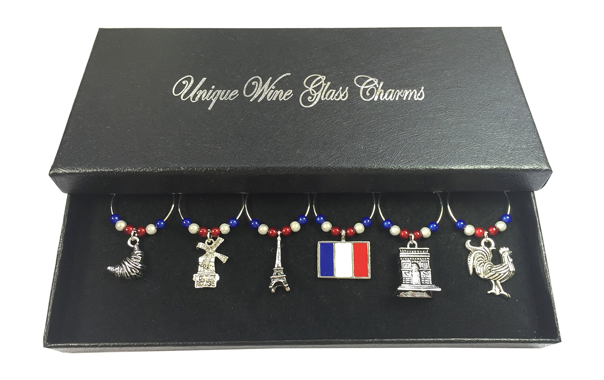 Libby's Market Place Set of 6 France Wine Glass Charms with Gift Box