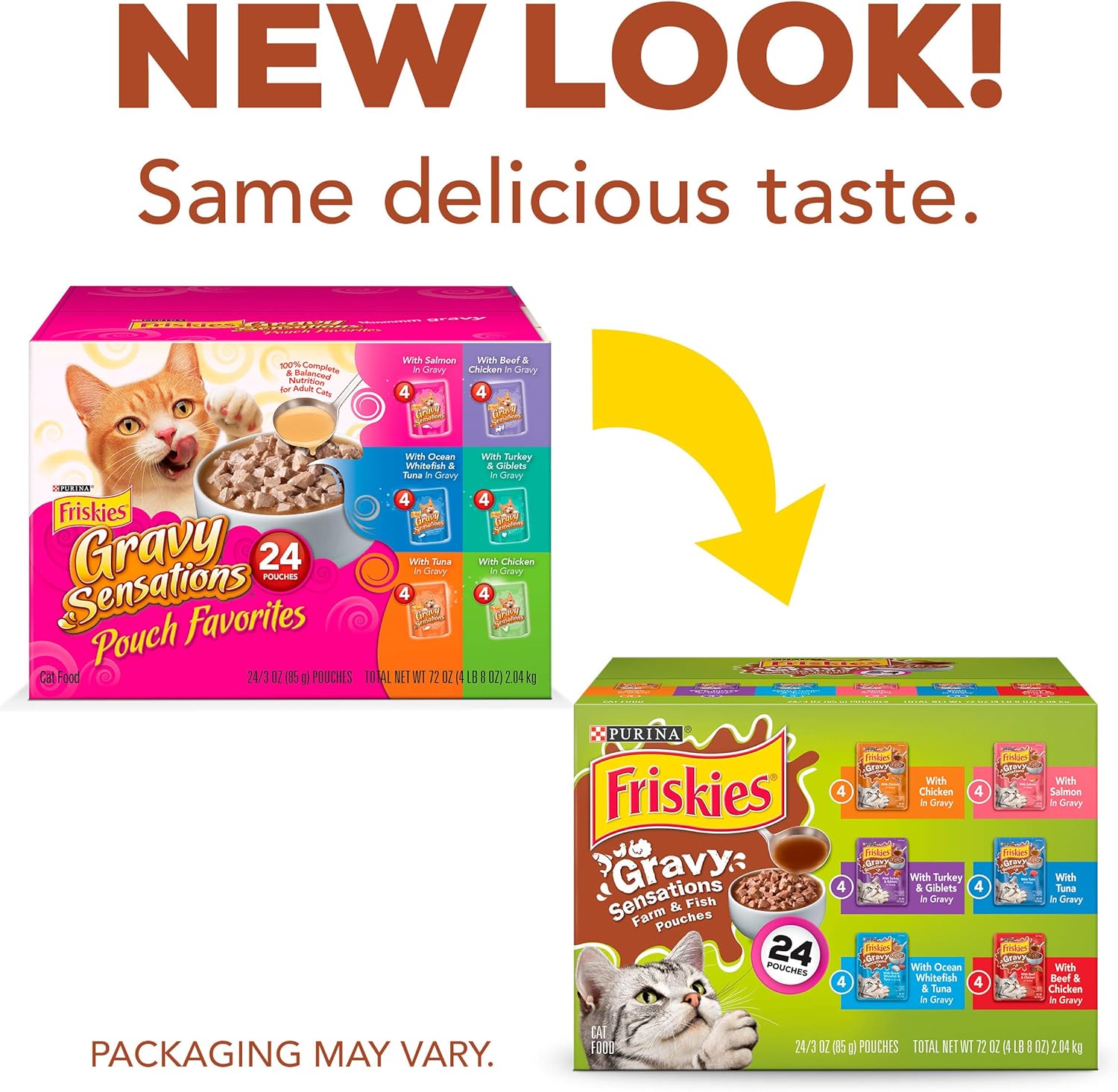 Purina Friskies Gravy Wet Cat Food Variety Pack, Gravy Sensations Farm & Fish Pouches - (24) 3 oz. Pouches : Wet Pet Food Pouches : Pet Supplies