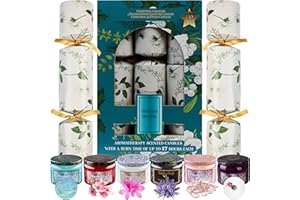 KreativeKraft Christmas Crackers 6 Pack No-Snap Aromatherapy Scented Candle Gift Set Party Favors with Hats and Jokes Holiday Table Decoration (Multi Candle)