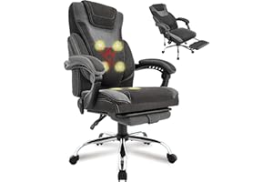SOFETURA Massage Office Chair with Foot Rest,6-Point Vibration & Heat Reclining Computer Chair,Big and Tall Fabric Office Chair for Heavy People,Ergonomic Executive Desk Chair,Thick Cushion,High Back,BlackGrey