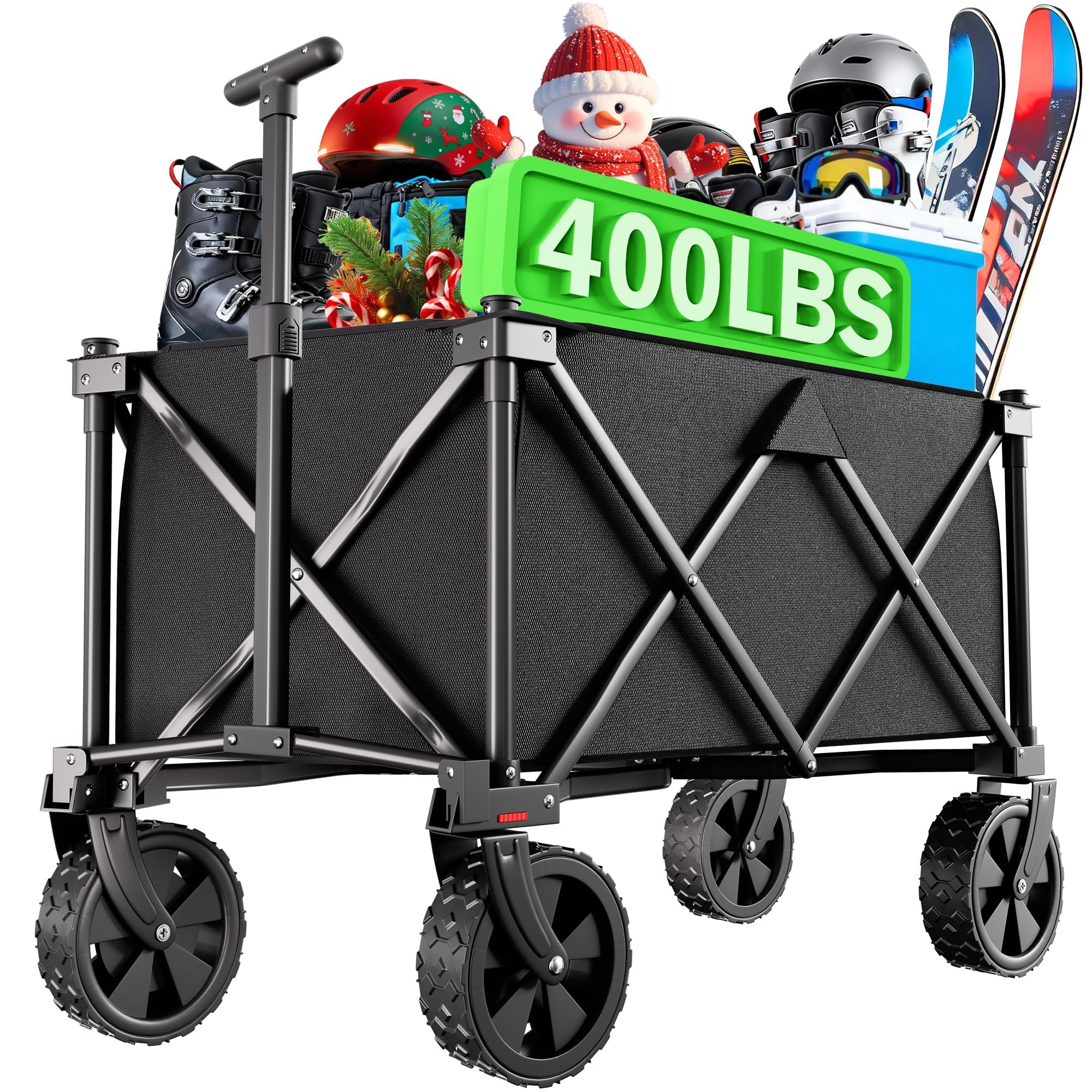 BEAU JARDIN 150kg Festival Camping Trolley on Wheels - Heavy Duty Folding Wagon Cart with All Terrain Wheels, 300lbs Capacity, Adjustable Handle, Portable for Outdoor, Garden, Shopping, Beach - Black