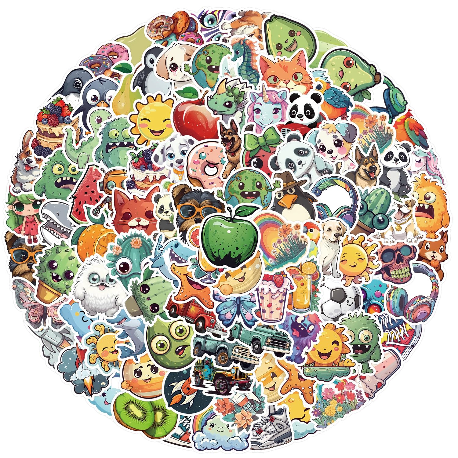 100Pcs Cute Fruit Animals Stickers for Water Bottles Tumbler Luggage Skateboard Bumper Scrapbook Mug, Sticker Gift for Kids Teens Adults