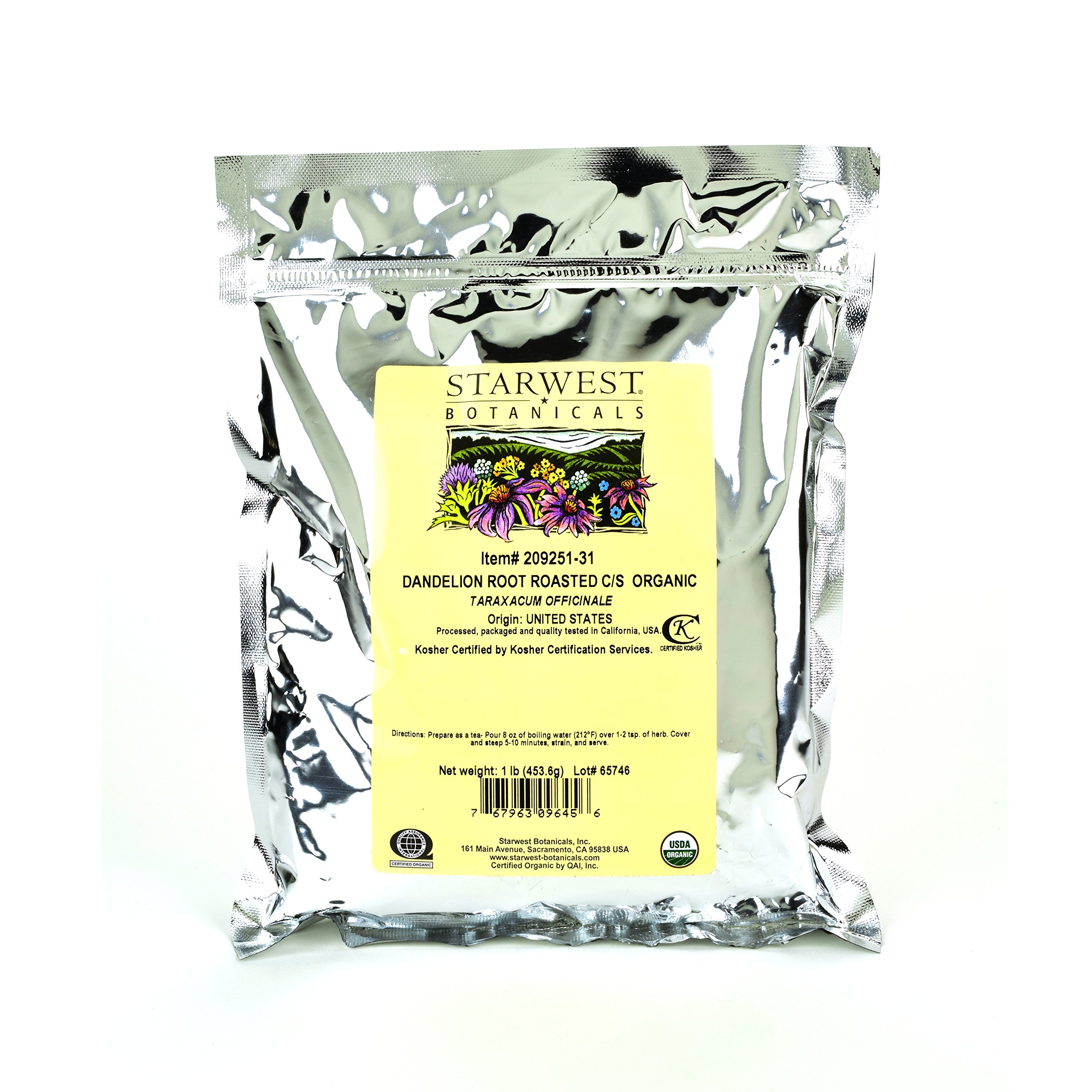 Starwest Botanicals Organic Dandelion Root Roasted Cut [1 Pound] Loose